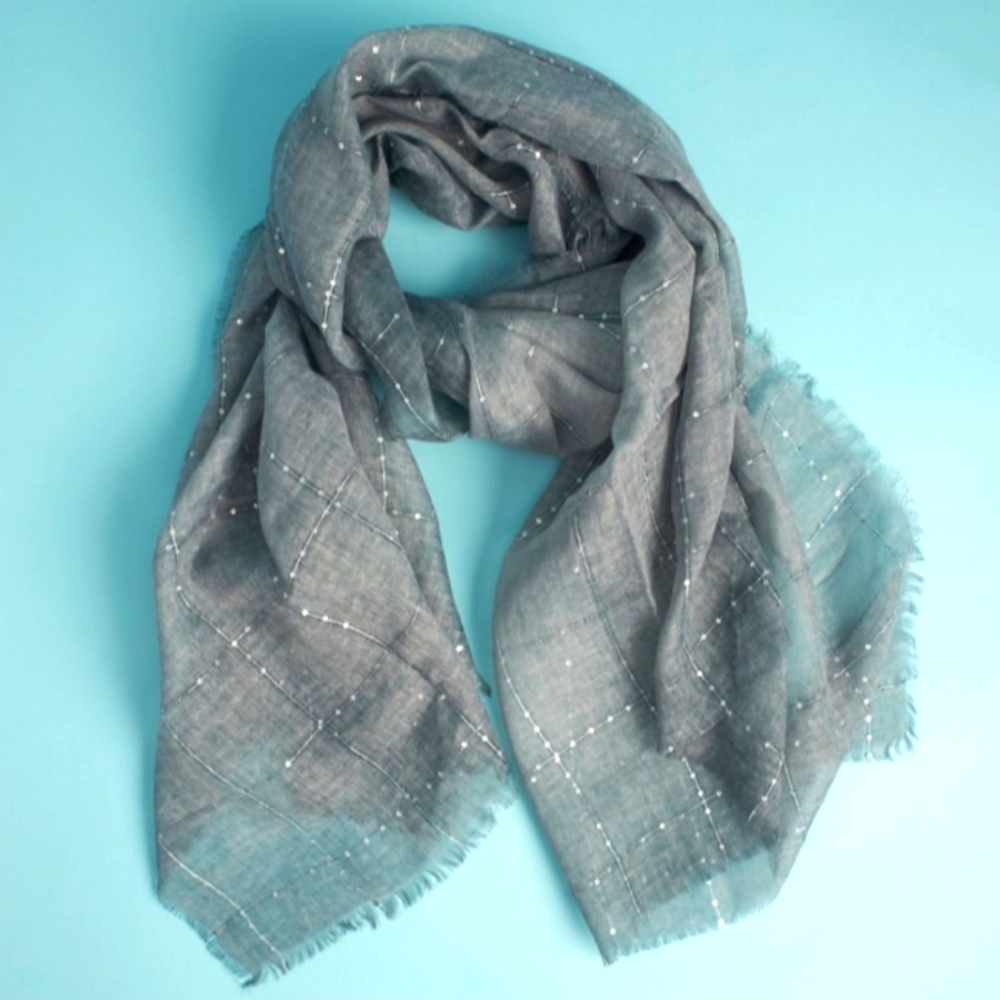Tilo Twilight Gray Sparkle Lightweight Scarf with Fringe Trim NWT - Picture 8 of 8